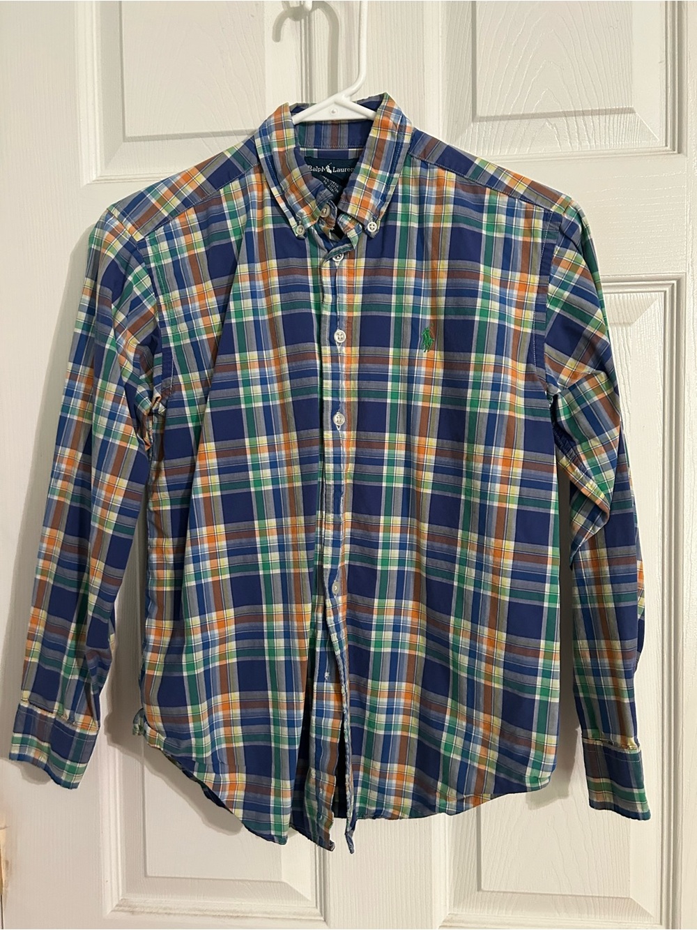 Ralph Lauren Blue Green Orange Plaid Button-Down Shirt